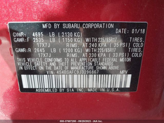 4S4BSAFC9J3296867 Subaru Outback Premium