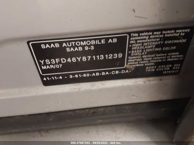 2007 SAAB 9-3 YS3FD46Y871131239 Photo 8