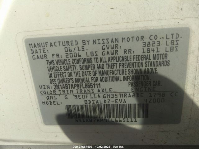 3N1AB7AP9FL665111 Nissan Sentra Sr/sl/s/sv/fe+ S
