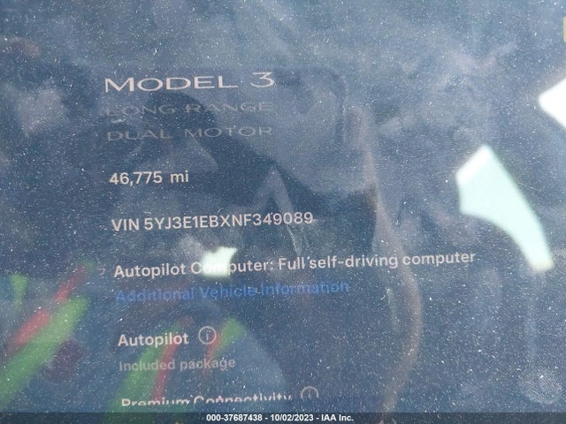 Tesla Model 3 Long Range Dual Motor All-wheel Drive 2022 5YJ3E1EBXNF349089 Image 15