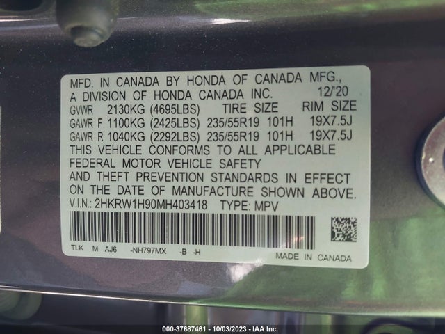 Honda Cr-v Touring 2021 2HKRW1H90MH403418 Image 16
