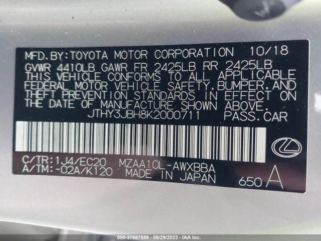JTHY3JBH8K2000711 Lexus Ux Ux 200