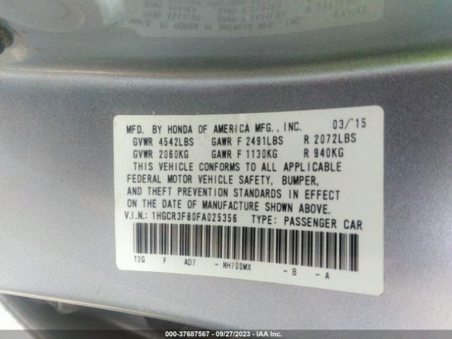 1HGCR3F80FA025356 Honda Accord Sedan Ex-l