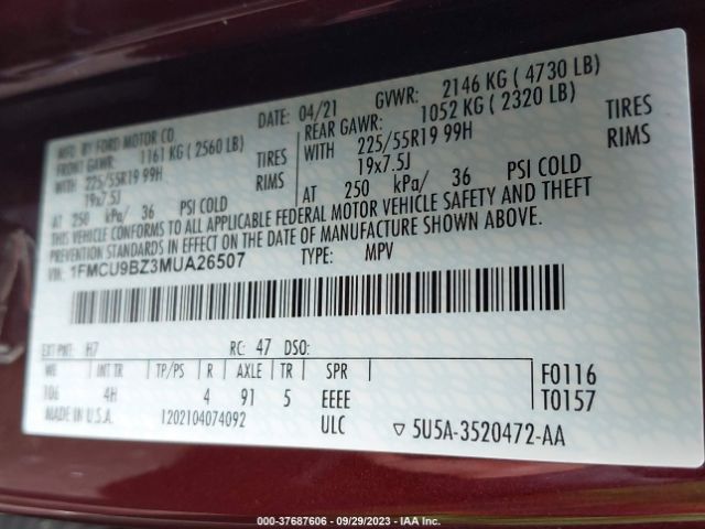 1FMCU9BZ3MUA26507 Ford Escape Se Hybrid