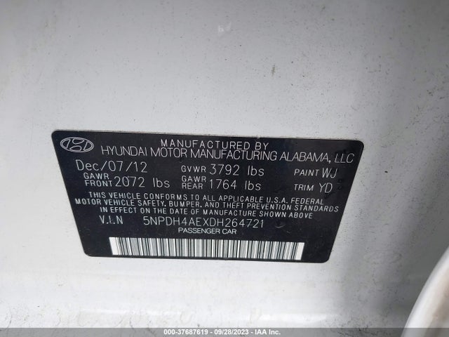 2013 HYUNDAI ELANTRA GLS VIN: 5NPDH4AEXDH264721