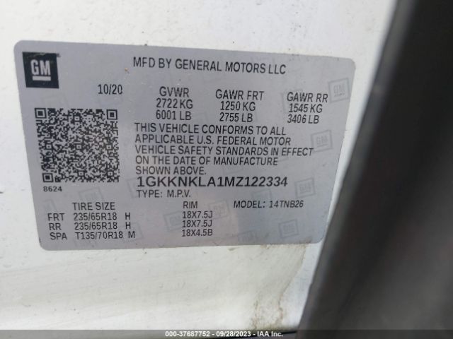 1GKKNKLA1MZ122334 GMC ACADIA SLE
