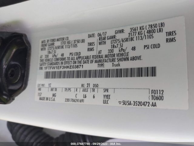 1FTFW1EF3HKE03871 Ford F-150 Xl/xlt/lariat