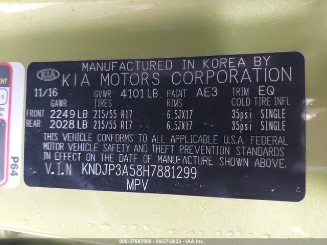 KIA SOUL + 2017 KNDJP3A58H7881299 Image 9