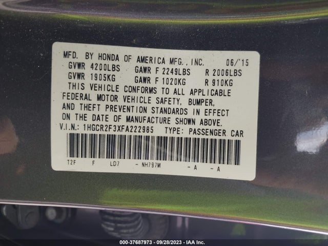 Honda ACCORD LX 2015 1HGCR2F3XFA222985 Image 9