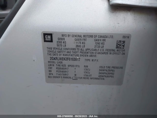 2015 GMC TERRAIN SLE VIN: 2GKFLWEK2F6163817