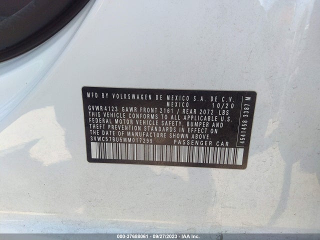 3VWC57BU5MM017299 Volkswagen Jetta S/se/r-line