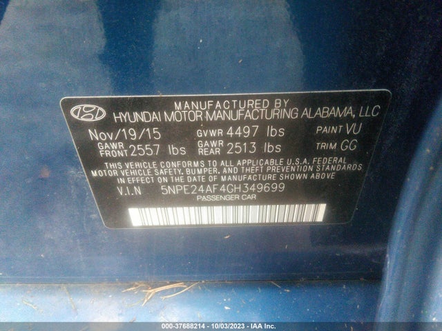 Hyundai Sonata 2.4l Se 2016 5NPE24AF4GH349699 Image 10