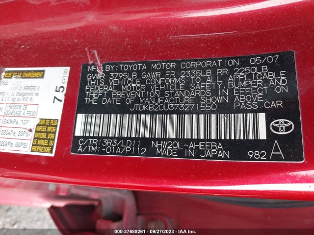 2007 TOYOTA PRIUS VIN: JTDKB20U373271550