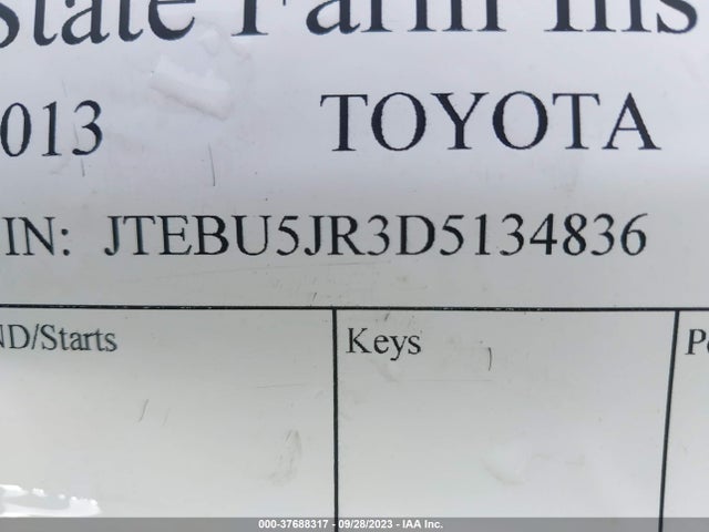 2013 TOYOTA 4RUNNER SR5/TRAIL/LIMITED VIN: JTEBU5JR3D5134836