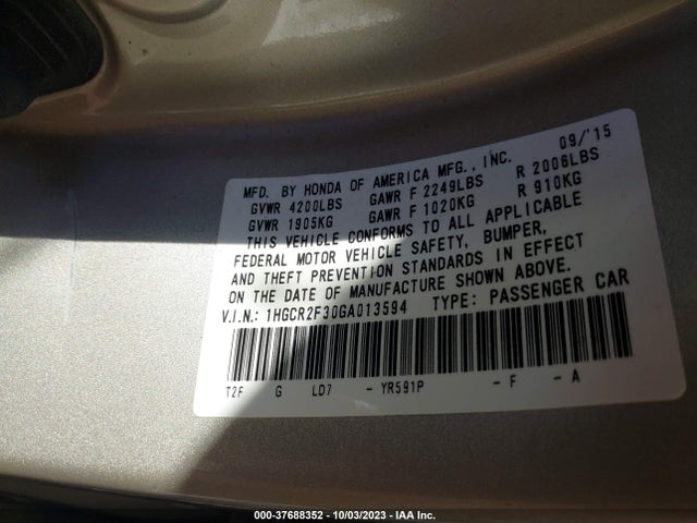 Honda ACCORD LX 2016 1HGCR2F30GA013594 Image 9