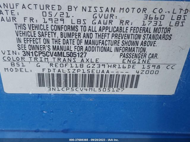 3N1CP5CV4ML505127 Nissan KICKS SV