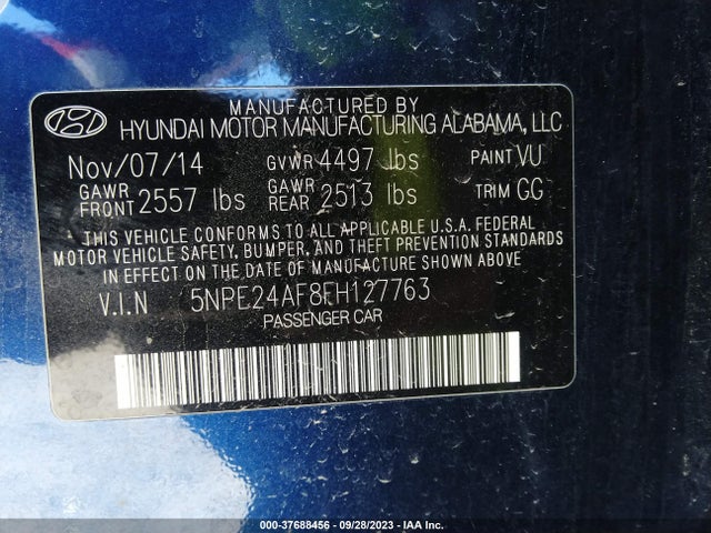 Hyundai Sonata 2.4l Se 2015 5NPE24AF8FH127763 Image 9