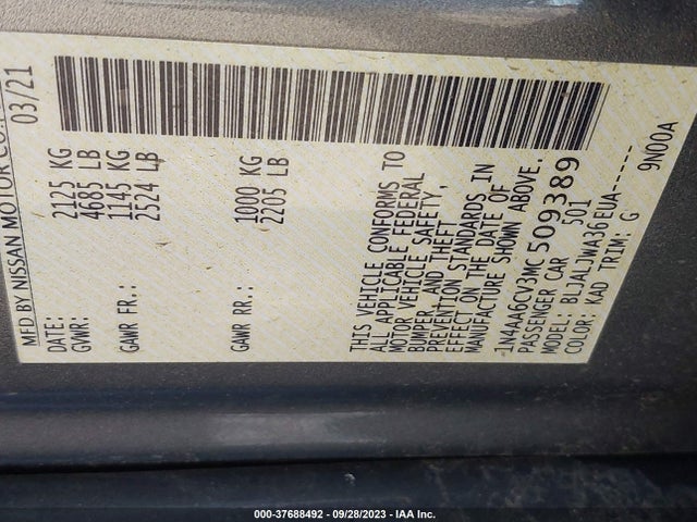 Nissan MAXIMA SV 2021 1N4AA6CV3MC509389 Image 14