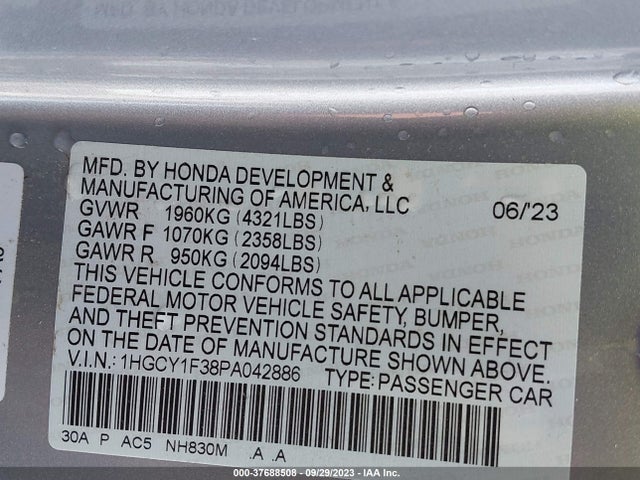 Honda ACCORD EX 2023 1HGCY1F38PA042886 Image 9