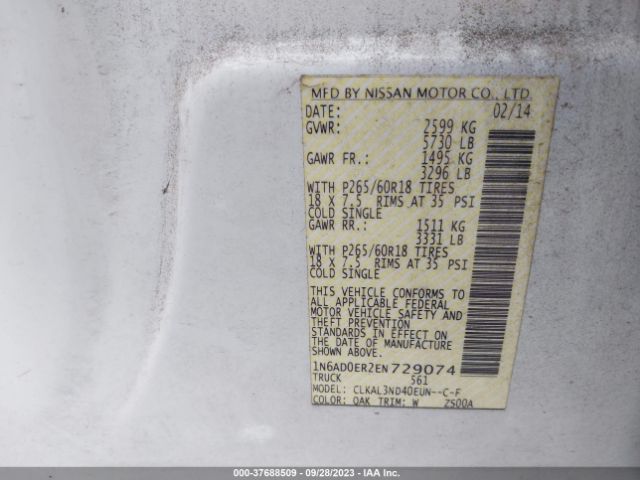 1N6AD0ER2EN729074 Nissan Frontier Sl