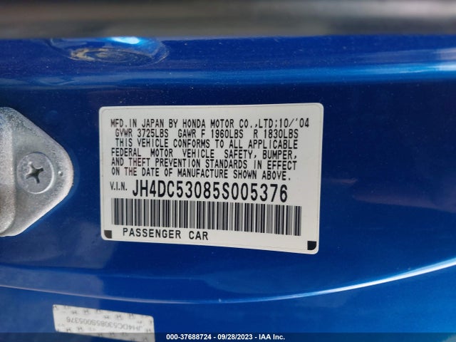 2005 ACURA RSX TYPE-S VIN: JH4DC53085S005376