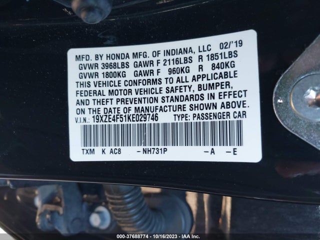 Honda INSIGHT EX 2019 19XZE4F51KE029746 Image 9