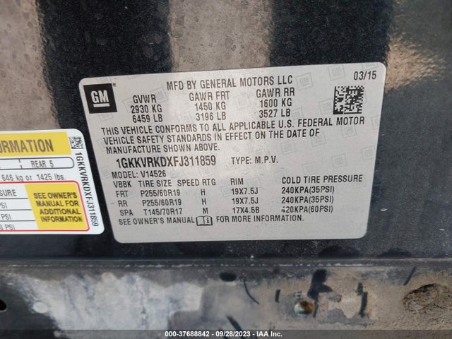 GMC ACADIA SLT 2015 1GKKVRKDXFJ311859 Image 9