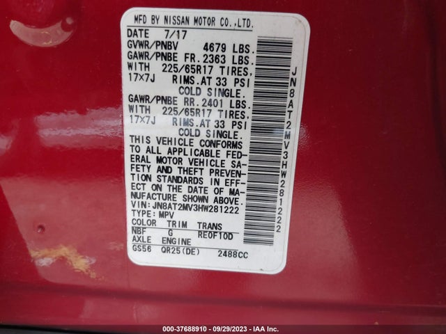Nissan ROGUE SV 2017 JN8AT2MV3HW281222 Image 9
