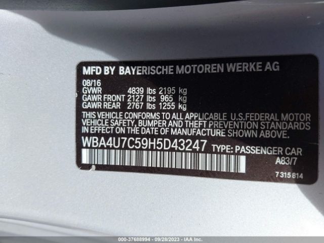 WBA4U7C59H5D43247 BMW 430I