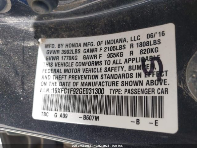19XFC1F92GE031300 Honda Civic Sedan Touring