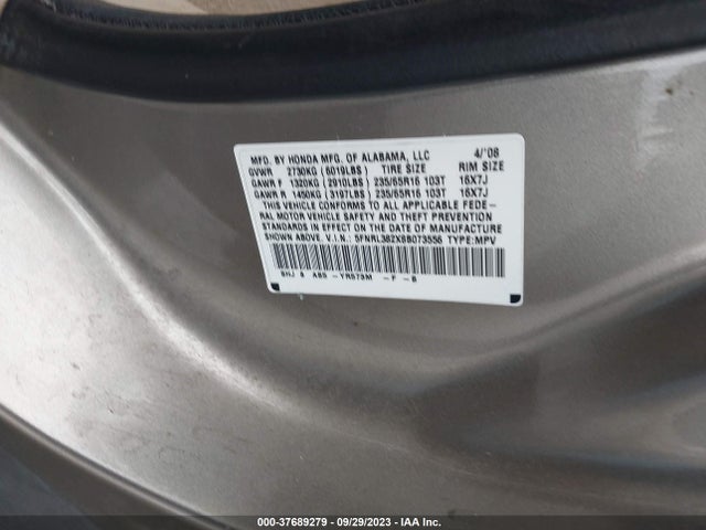 2008 HONDA ODYSSEY LX VIN: 5FNRL382X8B073556