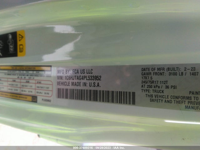 Jeep Gladiator Sport S 2023 1C6HJTAG4PL533952 Image 9