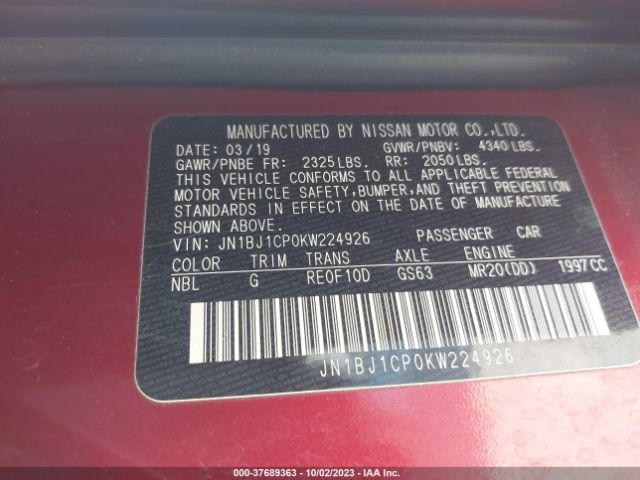 JN1BJ1CP0KW224926 Nissan Rogue Sport Sv