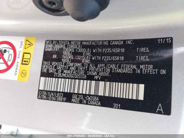 2T2BZMCA0GC005558 Lexus RX 350
