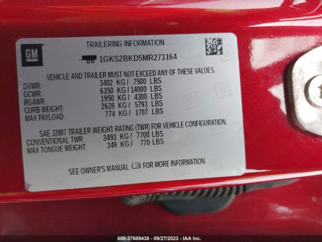 1GKS2BKD5MR273164 GMC YUKON SLT