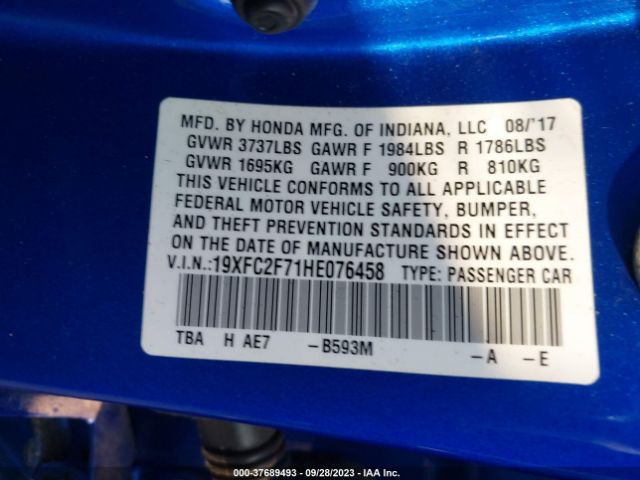 19XFC2F71HE076458 Honda Civic Sedan Ex