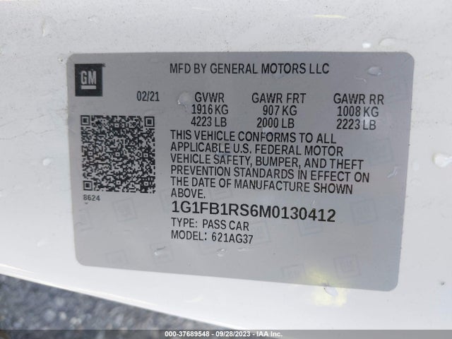 Chevrolet Camaro Rwd  1lt 2021 1G1FB1RS6M0130412 Image 9