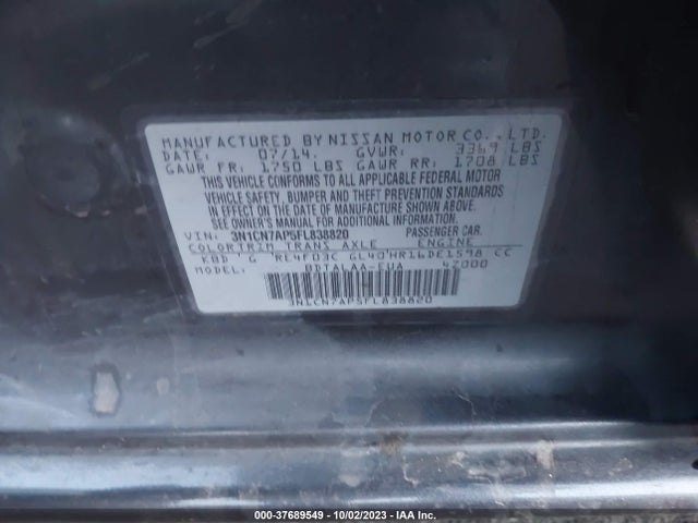 Nissan VERSA S 2015 3N1CN7AP5FL838820 Image 9