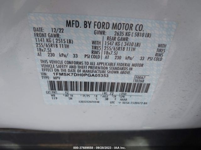1FMSK7DH0PGA05353 Ford EXPLORER XLT