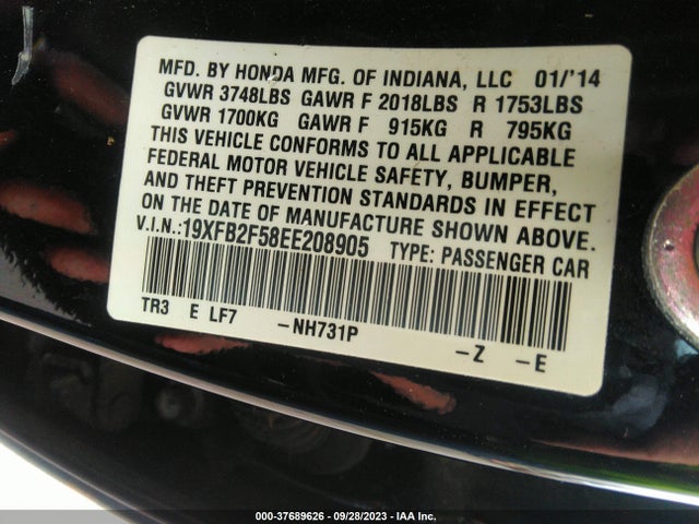 Honda Civic Lx 2014 19XFB2F58EE208905 Image 9
