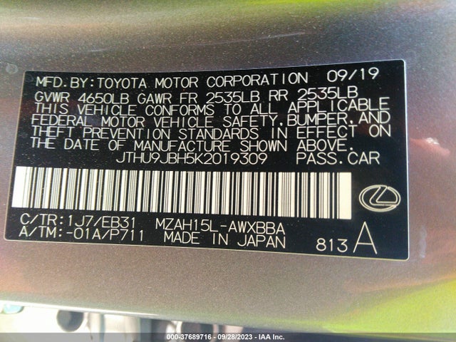 2019 Lexus UX, VIN: JTHU9JBH5K2019309