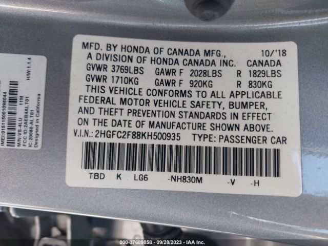 2HGFC2F88KH500935 Honda Civic Sedan Sport