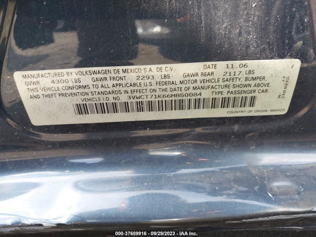2006 VOLKSWAGEN JETTA SEDAN 1.9L DIESEL EDITION VIN: 3VWCT71K66M850084