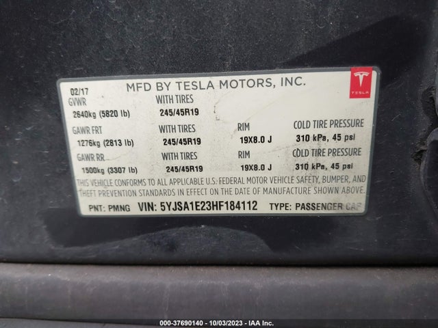 5YJSA1E23HF184112 Tesla Model S 100d/90d/75d/60d/p100d
