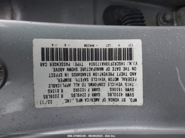 Honda Accord Sedan Lx 2017 1HGCR2F38HA173904 Image 9