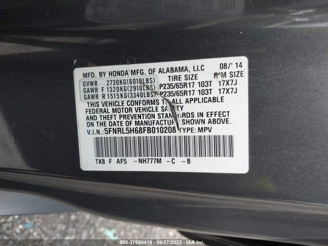 Honda Odyssey Ex-l 2015 5FNRL5H68FB010208 Image 9