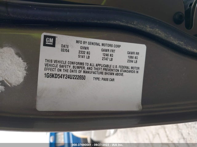 37690541 :رقم المزاد ، 1G6KD54Y24U222650 vin ، 2004 Cadillac Deville مزاد بيع