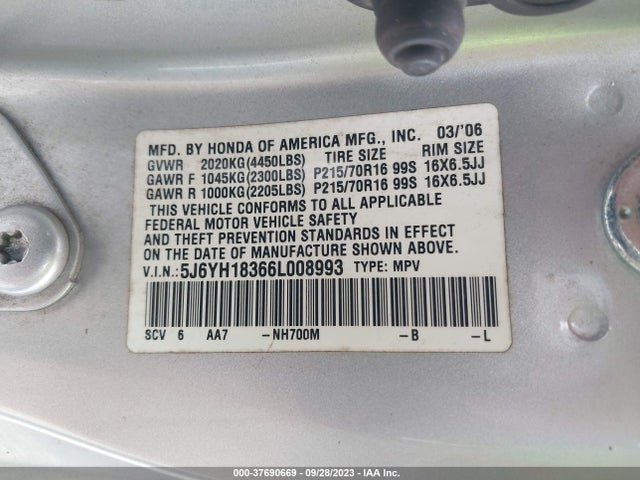 2006 HONDA ELEMENT LX VIN: 5J6YH18366L008993
