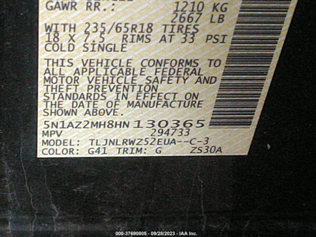 5N1AZ2MH8HN130365 Nissan MURANO SL