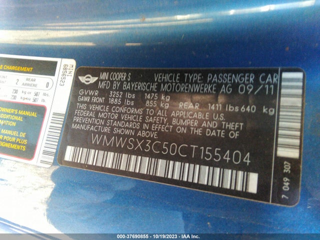 2012 MINI COOPER COUPE WMWSX3C50CT155404 Photo 8